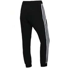 Adidas 女子新款跑步訓練褲舒適三條紋休閒褲束腳梭織長褲 - 黑色 - 查看 6