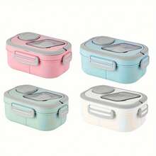 NEUZOJIT 1 Adult Bento Box, Salad Container, Large 40.5 Oz. Salad Bowl, Bento-Style Tray For Toppings, 3 Oz. Sauce Container For Dressing, With Reusable Fork And Knife,Back To School - Hồng - Xem 8
