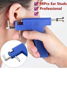 98PCS Pro Ear Body Nose Navel Lips Tongue Piercing Gun Machine Supply Tool Kit Set Ear Studs Reusable Healthy Safty Sterile Piercer