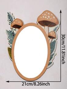 1pc Oval Wall Mirror With Mushroom Theme Decor. The Mirror Frame Is Adorned With Charming Mushroom And Leaf Patterns. Ideal For Bedroom, Living Room, Hallway Or Any Space That Needs A Decorative Mirror, Perfect For Home Decor, Room Decor, And Bedroom Decor. - Multicolor - View 7