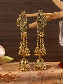 一对长链多铃铛耳环 - 金色 - 查看 1