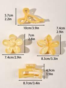 4个ABS材质波西米亚甜美亮黄色大理石纹蝴蝶结雏菊方形发夹，沙滩配饰发饰时尚爪夹女士发夹休闲发夹秋冬度假装扮夏季女装 - 彩色 - 查看 3