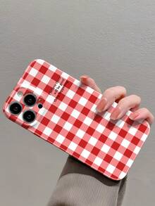 1pc Minimalist PC Material Colorful Plaid Slogan Pattern Perforated Glossy Hardshell Full Coverage Phone Case Compatible With IPhone 11/12/13/14/15/16 Pro Max - Multicolor - View 3