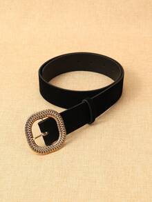 Cinto feminino de couro sintético preto com fivela de metal, moda casual, estilo urbano, adequado para uso diário, outono, Halloween - Preto - Ver 5