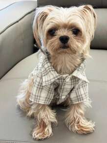 Spring Summer Pet Dog & Cat Plaid Shirt Clothes, Fashionable Cute Outfit For Medium & Small Dogs