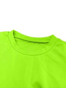 S390997 Solid Color Crew Neck Cropped Top And Wide Leg Pants Suit - Fluorescent Green - View 3