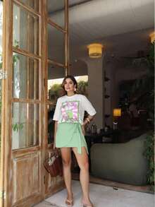 Camiseta Feminina Gola Redonda Estampa DRINK MATCHA Blusa 100% Algodão Premium