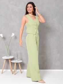 Women's Vest And Tailored Trousers Set - 綠色 - 查看 5