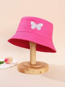 1pc Vintage Solid Color Plain Bucket Hat For Kids, Outdoor Sports Travel Sun Ion Unisex Bucket Hat - 1pc Butterfly Embroidery - View 9