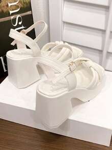 女士休闲粗跟凉鞋，时尚百搭厚底高跟鞋