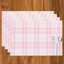 1 pieza/4 piezas/6 piezas Manteles individuales de lino con estampado de cuadros, adecuados para la mesa de comedor, decoración para todas las estaciones, manteles de mesa modernos y lavables, decoración de habitaciones, posavasos, manteles de cocina y comedor, decoración de fiestas interiores y exteriores, decoración del hogar, regalo ideal