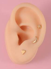 3pcs Moon & Star Detail Earrings - Silver - View 5