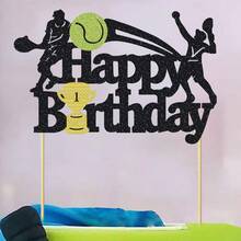 1/13 Piezas Decoraciones de Pastel de Cumpleaños de Tenis Letrero de Feliz Cumpleaños Decoración para Pastel de Jugador de Tenis con Raqueta y Pelota Suministros para Fiesta de Cumpleaños Temática Deportiva Decoración Brillante Negra - Multicolor - Ver 9
