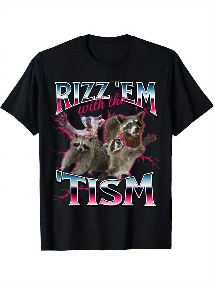 Camiseta de algodón casual de verano con el meme Tism, camisetas de moda con cuello redondo, camiseta de estilo urbano cómodo, camiseta de moda imprescindible - Negro - Ver 1