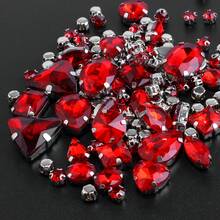 1 Pack Of Approx. 130 Sew On Rhinestones, Mixed Shapes Metal Claw Sew-On Glass Gems, Silver - Big Red Silver Bottom 130pcs - View 3