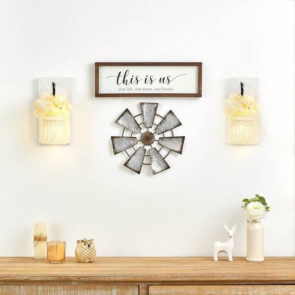 New 11.5" Small Farmhouse Windmill Wall Decor Rustic Iron Wall Hanging Decoration Metal Wall Art Ornament For Bedroom Nursery Living Room Dorm Home