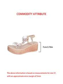 Women's Lightweight & Comfortable Minimalist Open Toe Platform Wedge Sandals With Metallic Decoration, Suitable For Summer Outdoor