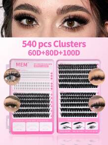 640片单簇假睫毛，高容量，9-16mm混合长度，新手DIY家用假睫毛套装，适合日常通勤、约会、音乐节、放大眼睛、睫毛簇、单根假睫毛