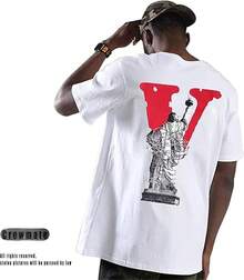 Fashion Men's Short Sleeved T-Shirt V Letter Printed Tops Casual Couple T-Shirt Hip Hop Short Sleeved Tops - 風格 V12 - 查看 3