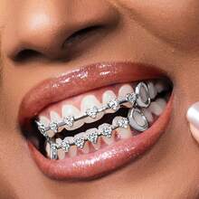2-Piece Set Hip-Hop Fashion Gold Teeth Heart Full Diamond  Teeth Set Daily Personality  Rap Accessories - 多色-B - 查看 1