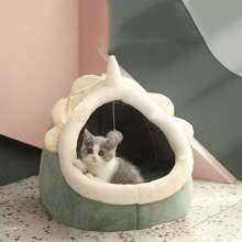 1 件四季封闭式可爱猫/狗床，温暖宠物窝，带可拆卸垫子