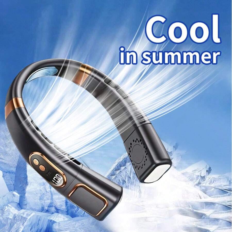 5 Speeds, Portable Neck Fan Hands Free Personal Fan, Rechargeable Bladeless Fan Battery, Digital Display, Birthday Gifts For Men, Women, Mom, And Dad - 黑色 - 查看 1
