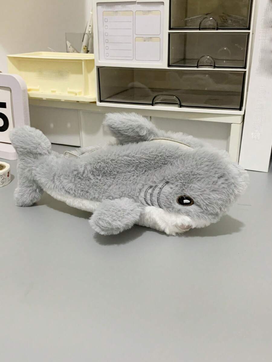 1 件可爱大号鲨鱼铅笔盒，大容量，高品质毛绒，适用于学校用品，返校 - 彩色 - 查看 1