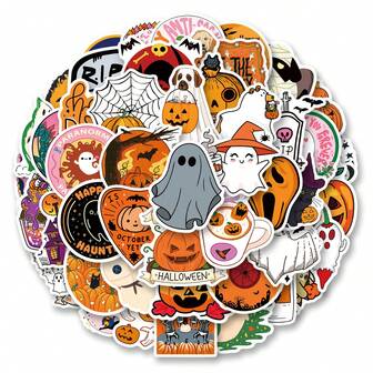 50pcs/Pack Cute Halloween Pumpkin, Ghost, Mysterious Dark, INS Retro Romantic Aesthetic Christmas Stickers, Adorable Cartoon Fun Aesthetic Label Stickers For Scrapbooking, Self-Adhesive Stationery, Cards, Envelopes, Guitars, Instruments Decor, Holiday Gifts, Teenage Party Supplies, Rewards, Motivation Stickers, New Year, Winter