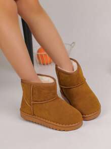 Winter New Kids Boots, Thickened Warm Fleece Snow Boots, Comfortable Warm Solid Color Simple Short Boots, Suitable For 3-12 Years Old Boys And Girls For Winter Outdoor, Daily, Holiday, Travel (Run Small, Suggest Ordering One Size Up)