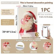 1pc, Canvas Wall Art, Christmas Framed Wall Decor, Fashionable Pink Santa Claus Blowing Giant Pink Bubblegum, Playful Girlish Home Accent, Festive Seasonal Decoration, Adds Joy To The Holidays, Christmas Decor, Christmas Poster, Winter Decor, Christmas Bathroom Accent, Christmas Home Decor, Room Accent, Dormitory Decor, Bedroom Accent, Living Room Decor, Office Decor, Dining Room Accent