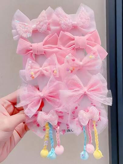 10pcs Pink Tulle Bow Hair Clips Set, Inject Dreamy Charm Into Any Hairstyle - Suitable For Girls And Women, Fit For Party, Birthday Or Daily Princess Look. Soft Tulle And Cute Details Create A Fairy Tale Atmosphere, Making Every Day Feel Special, Claw Clips, Hair Claws, Hair Slide, Hair Barrettes, Fall