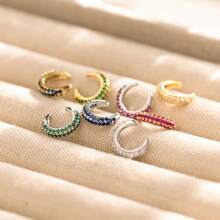 1pc Elegant Minimalist C-Shape Clip-On Earrings For Women, Fashionable Luxury Colorful Cubic Zirconia 18K Gold Plated Non-Pierced Jewelry Earrings