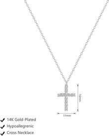 Cross Necklace For Women, Dainty 18K Gold Plated/Sterling Silver Small Cross Pendant Necklace Simple Gold Cross Necklaces For Women  Faith Jewelry Gift2025 - CZ十字銀 - 查看 2