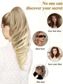 马尾辫接发，18 英寸波浪爪夹接发，适合女性，轻盈蓬松的合成纤维马尾辫假发，自然柔软，易于佩戴 - 彩色 - 查看 6