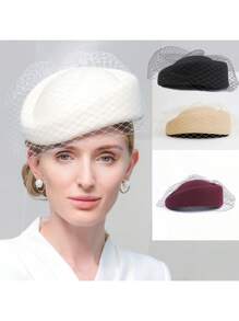 HIMESPORT White Black Wool Felt British Top Fascinator Hats For Women Ladies Elegant Wedding Church Tea Party Cocktail Fedoras Beret Hat With Veil 2025 Winter Cap Female Derby Hatstop Hat