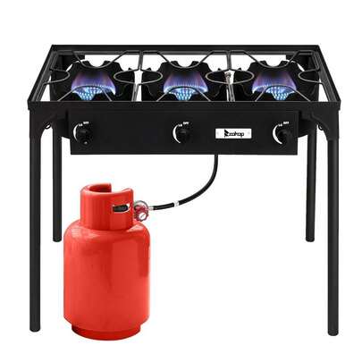 Propane 225000BTU Double 3 Burner Gas Cooker Stand Stove Outdoor Grill BBQ Black
