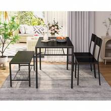 Kitchen Table And 2 Chairs For 4 With Bench, 4-Piece Dining Table Set For Small Space, Apartment - Black - View 4