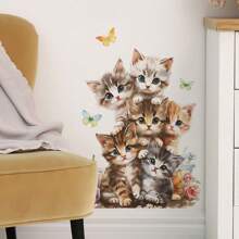 1件装房间客厅墙壁装饰贴纸可爱猫咪叠搭风格墙面背景美化墙贴家居装饰贴纸适用于房间装饰墙面装饰墙贴贴纸 - 彩色 - 查看 10