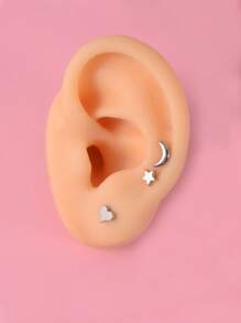 3pcs Moon & Star Detail Earrings - Silver - View 2