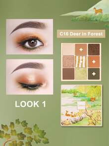 CATKIN 9-Color Eyeshadow Palette, Matte & Shimmer Eyeshadows, High Pigmentation Makeup Palette, Neutral Shades, C16 Deer In The Forest - C16 Deer In Forest - View 8