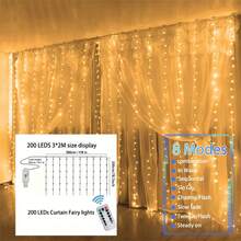 1pc LED Window Curtain Lights With 8 Lighting Modes Remote Control, USB Powered Fairy Lights For Christmas, Halloween, Wedding, Home, Garden, Bedroom, Holiday Party Decor - USB Curtain Light - View 12