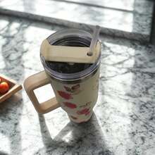 40 OZ/1200ML Floral Stainless Steel Thermal Mug With Handle, Lid, And Straw For Coffee, Tea, Juice, Or Water. Designed To Be Portable, Ideal For Travel, The Gym, The Car, The Office, And As A Gift. - 藍玫瑰 - 查看 5