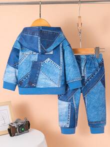 Toddler Boys' Casual Digital Positioning Print Cool Bear Pattern Thermal Lined Hoodie Sweatshirt And Allover Print Pants Set, Autumn/Winter