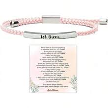 Pulsera de tubo Let Them para mujer, pulsera de motivación de autoestima, ajustable, cuerda trenzada hecha a mano, pulsera grabada, de acero inoxidable para mi hija, joyería inspiradora regalo para - Rosa y plata rudos - Ver 24