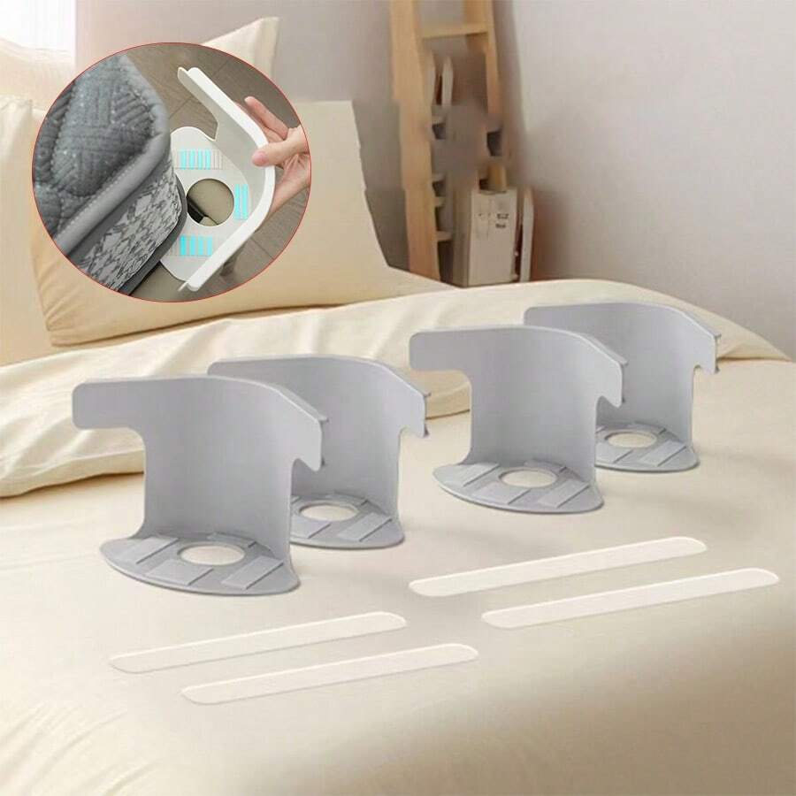 4 piezas de sujetadores para sábanas, clips invisibles multifuncionales, fijador de sábanas y colchones sin agujas, evita el deslizamiento de la ropa de cama, ajuste universal, instalación fácil de una sola vez - Multicolor - Ver 1