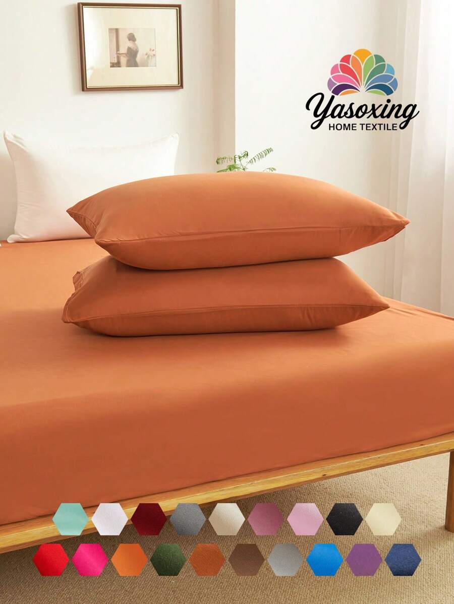 2pcs Ginger Super Soft Plain Pillowcase Lightweight Bedding Envelope Closure Solid Color Bed Pillow Cover, For Bedroom Domitory Bedding Back School Bedding - Buff Yellow - View 1