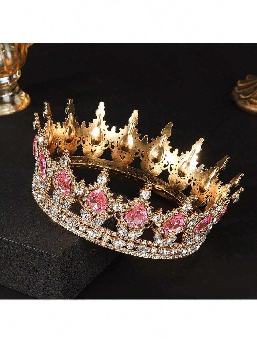 1pc Luxury Diamond Crystal Princess Bridal Crown,Shining Round Headpiece For Women,For Birthday Wedding Party Exquisite Elegant Women Decoration Crown Headpiece