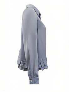 Women's Long Sleeve Ruffle Trim Unique French Style Elegant Blouse