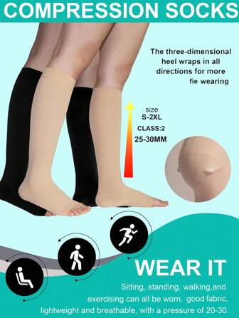 1 Pair Unisex Graduated Compression Socks, Comfortable Material Ankle High, Casual Women's Open Toe Skin Color Socks, Daily Men's Short Compression Socks, Sports Socks, Yoga Socks, Soccer Socks, Suitable For Running, Sports, Travel, Work, Leg & Knee Support