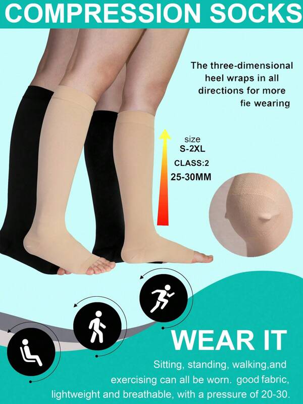 1 Pair Unisex Graduated Compression Socks, Comfortable Material Ankle High, Casual Women's Open Toe Skin Color Socks, Daily Men's Short Compression Socks, Sports Socks, Yoga Socks, Soccer Socks, Suitable For Running, Sports, Travel, Work, Leg & Knee Support